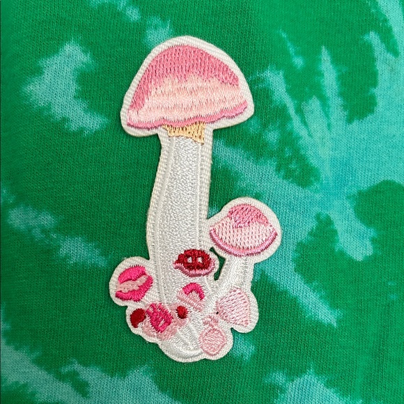 Green Tie-Dye Kids Shirt with Mushroom Design - Picture 3 of 8